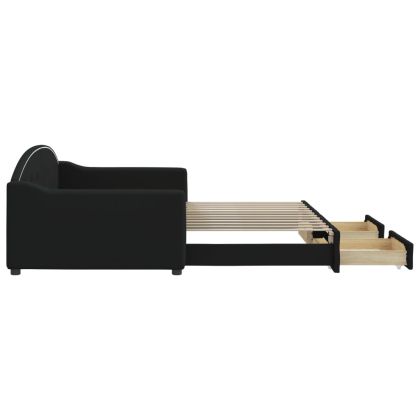 Канапе с изтеглящо легло и чекмеджета черно 100x200 см плат