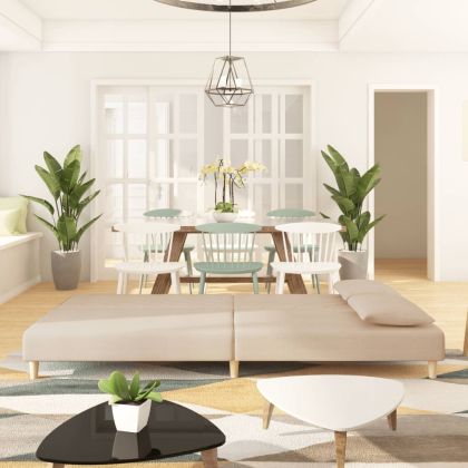 2-местно разтегателно канапе с две възглавници кремаво текстил