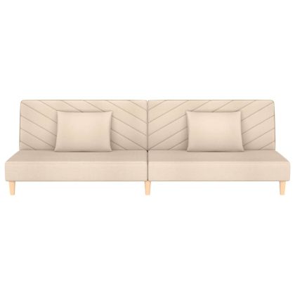 2-местно разтегателно канапе с две възглавници кремаво текстил