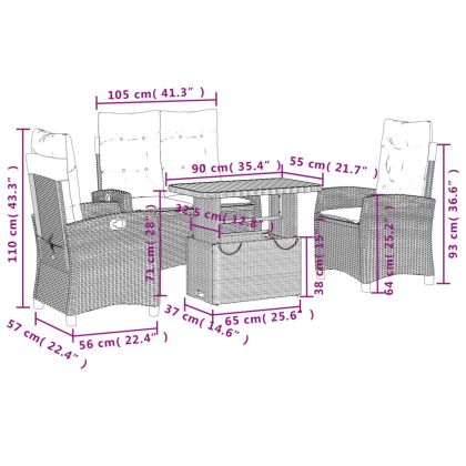 Градински комплект с възглавници, 4 части, бежов полиратан