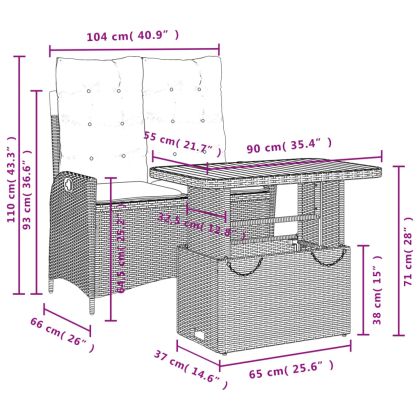 Градински комплект с възглавници, 2 части, бежов полиратан