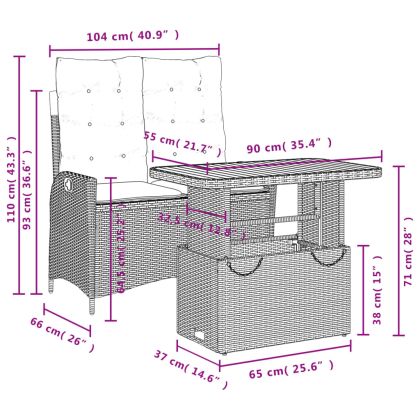 Градински комплект с възглавници, 2 части, бежов полиратан