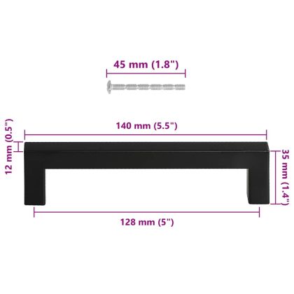 Дръжки за шкафове, 10 бр, черни, 128 мм, неръждаема стомана