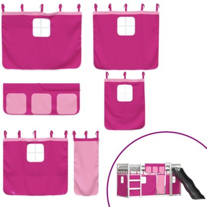 Двуетажно легло с пързалка и завеси, синьо, 90x200 см