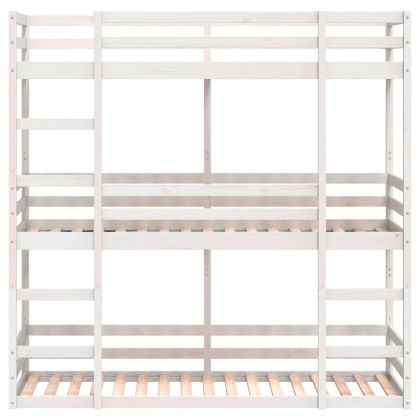 Триетажно легло, бяло, 75x190 см, борово дърво масив