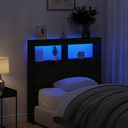 Табла шкаф с LED, черен дъб, 100x17x102 см
