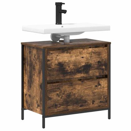 Шкаф за баня с чекмеджета опушен дъб 60x34,5x60 cm