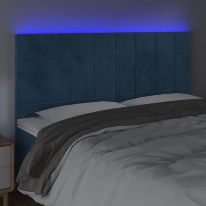 LED горна табла за легло, тъмносиня, 180x5x118/128 см, кадифе