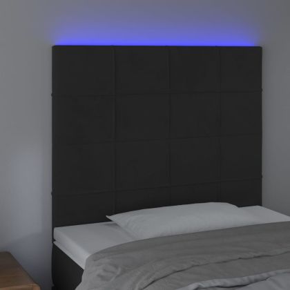 LED горна табла за легло, черна, 90x5x118/128 см, кадифе