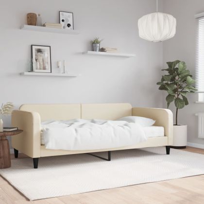 Канапе с матрак, кремаво, 90x200 см, плат