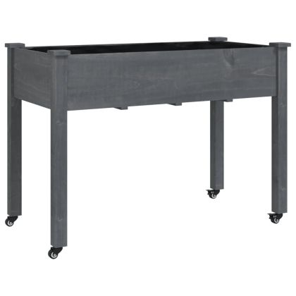 Плантер на колела с вложка сив 118x59x80 см масивна ела