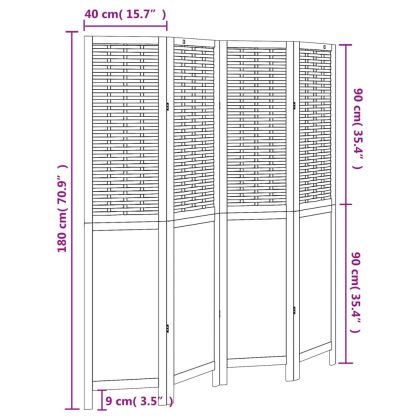 Разделител за стая, 4 панела, бял, дърво пауловния масив