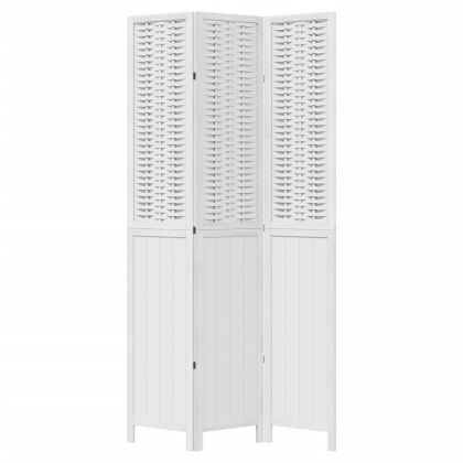 Разделител за стая, 3 панела, бял, дърво пауловния масив