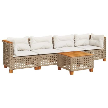 Градински комплект диван с възглавници 5 части бежов полиратан