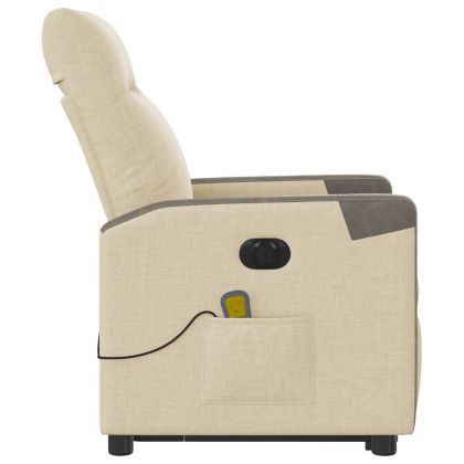 Електрически изправящ масажен реклайнер стол кремав текстил