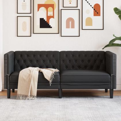 Диван Chesterfield с 2 седалки от черна kunstnahast
