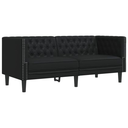 Диван Chesterfield с 2 седалки от черна kunstnahast
