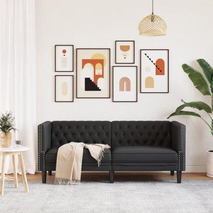 Диван Chesterfield с 2 седалки от черна kunstnahast