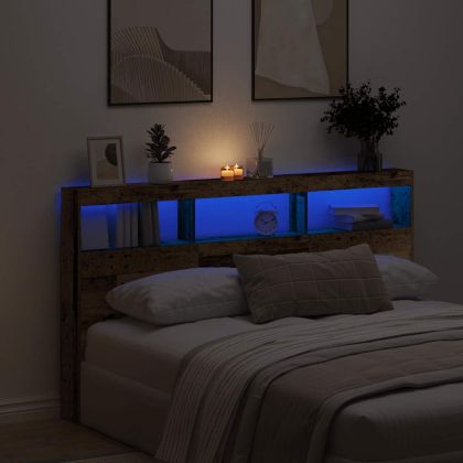 Табла шкаф с LED, Старо дърво, 180x17x102 см