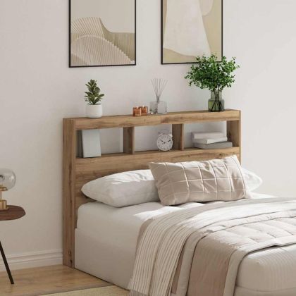 Табла шкаф с LED, Дъб артизан, 140x17x102 см