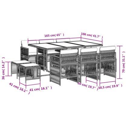 Градински комплект с възглавници 11 части полиратан черен