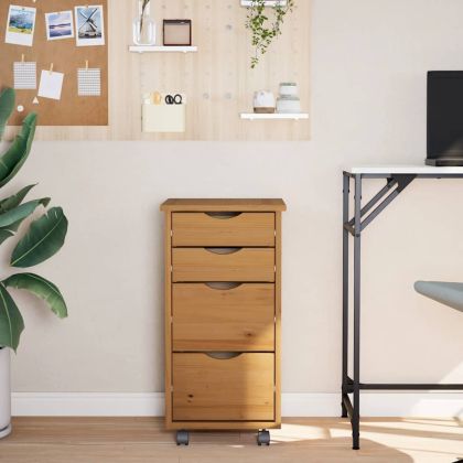 Шкаф с чекмеджета на колелца MOSS, меденокафяв, бор масив