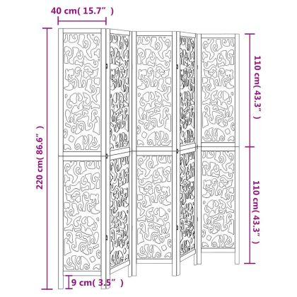 Разделител за стая, 5 панела, бял, дърво пауловния масив