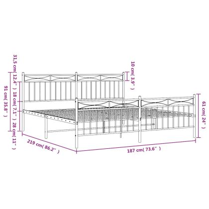 Метална рамка за легло с горна и долна табла, черна, 183x213 см