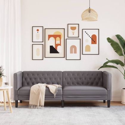 Диван Chesterfield с 3 седящи места, сив, kunstnahast