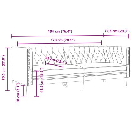 Диван Chesterfield с 3 седящи места, сив, kunstnahast