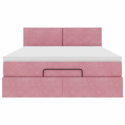 Османска легло с матрак, розово, 140x200 см, кадифе