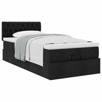 Османска легло с матрак, черно, 100x200 см, плат