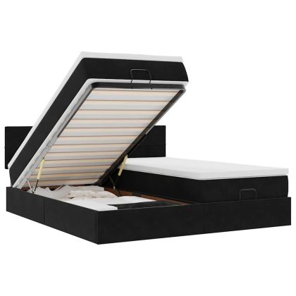 Османска легло с матраци, черно, 200x200 см, кадифе