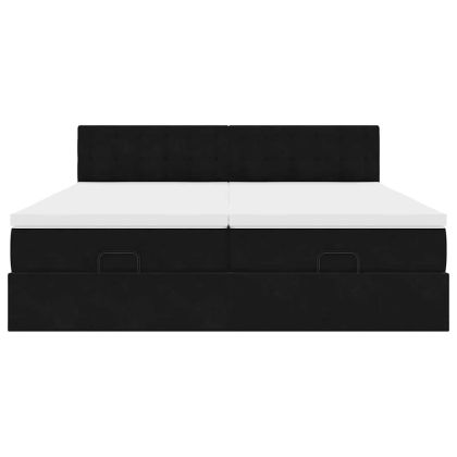Османска легло с матраци, черно, 160x200 см, кадифе