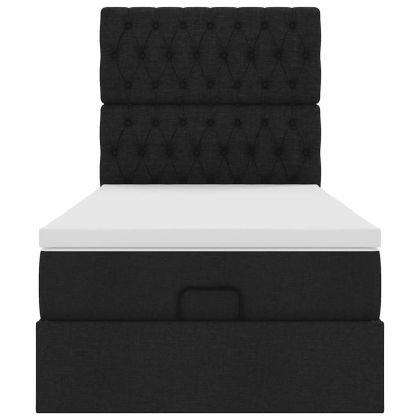 Османска легло с матрак, черно, 90x200 см, плат