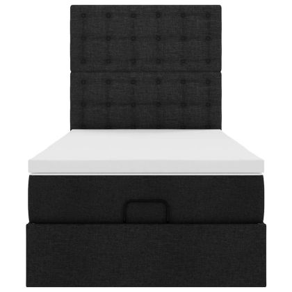 Османска легло с матрак, черно, 90x200 см, плат