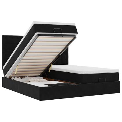 Османска легло с матраци, черно, 200x200 см, кадифе