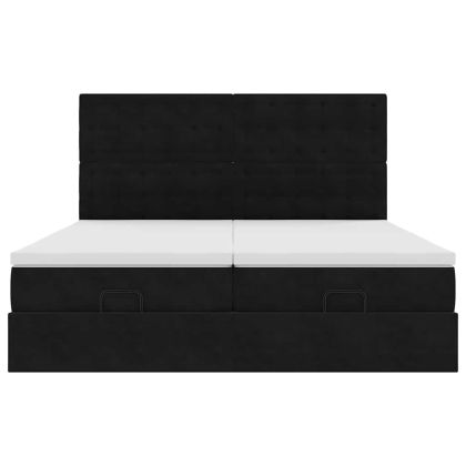 Османска легло с матраци, черно, 200x200 см, кадифе