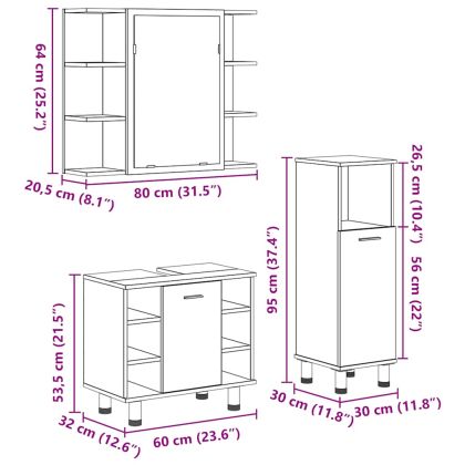 Комплект мебели за баня от 3 части Дъб артизан инженерно дърво