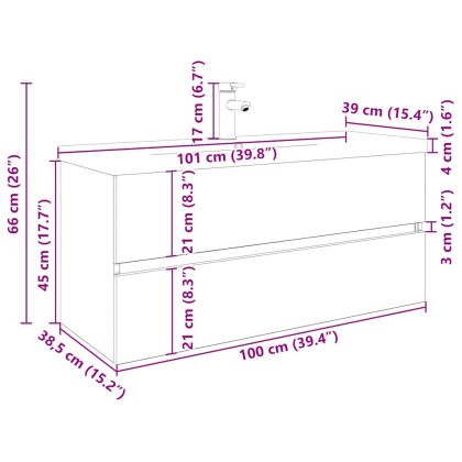 Шкаф за мивка с вграден умивалник и смесител Дъб артизан
