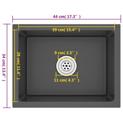 Ръчно изработена кухненска мивка, черна, неръждаема стомана