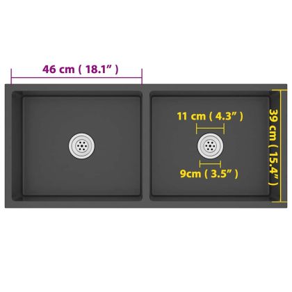 Ръчно изработена кухненска мивка, черна, неръждаема стомана