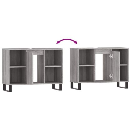 Шкаф за баня, сив сонома, 80x33x60 см, инженерно дърво