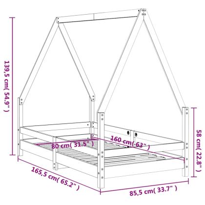 Рамка за детско легло черна 80x160 см масивно борово дърво