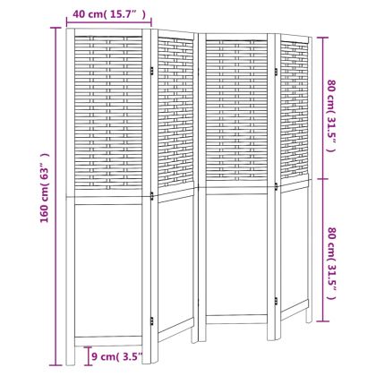 Разделител за стая, 4 панела, бял, дърво пауловния масив