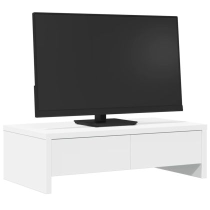 Стойка за монитор с чекмеджета бяла 50x27x15 см инженерно дърво