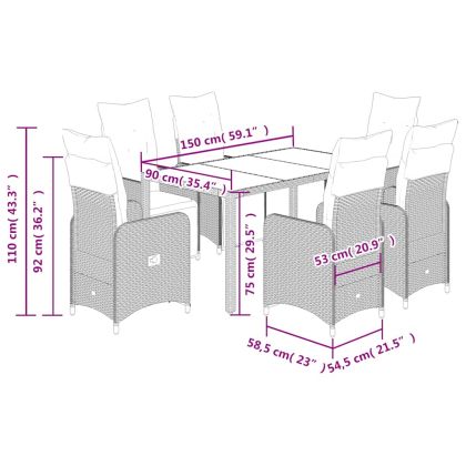 Градински бистро комплект с възглавници 7 части кафяв полиратан