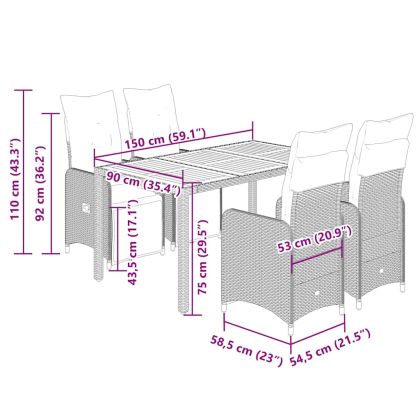 Градински бистро комплект с възглавници 5 части черен полиратан