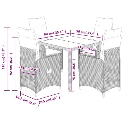 Градински бистро комплект с възглавници 5 части сив полиратан