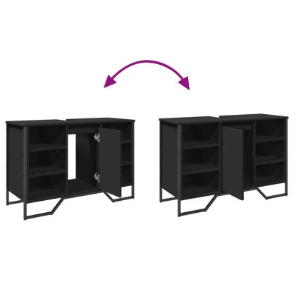 Шкаф за мивка за баня, черен, 91x35x60 см, инженерно дърво